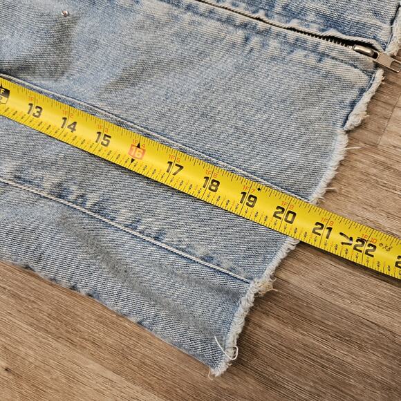 Vtg Express Denim Jacket Womens L Raw Hem Rhinestones 90s Festival Scene Grunge - Picture 9 of 9